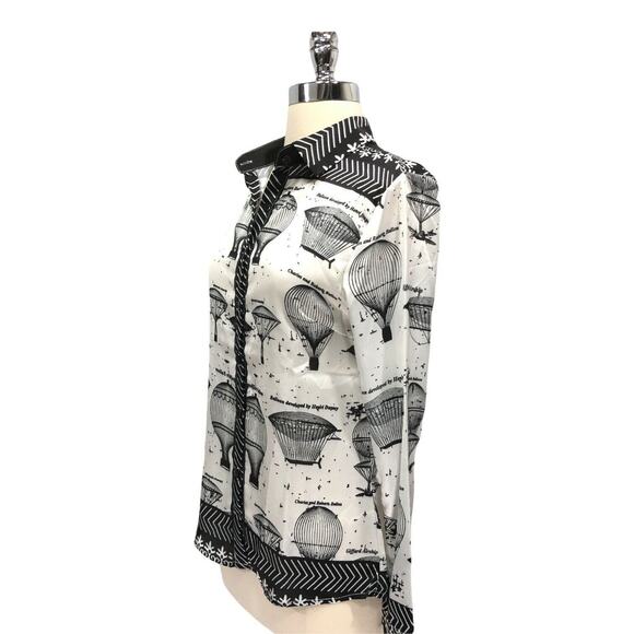 LAI MENG Size 2 Five Cat Japanese White Black Hot Air Balloon Novelty Top NWT! - Picture 2 of 9